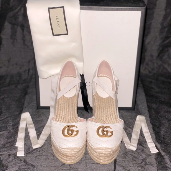 GUCCI Palmyra Ankle Tie Espadrille Wedges - Picture 1 of 5